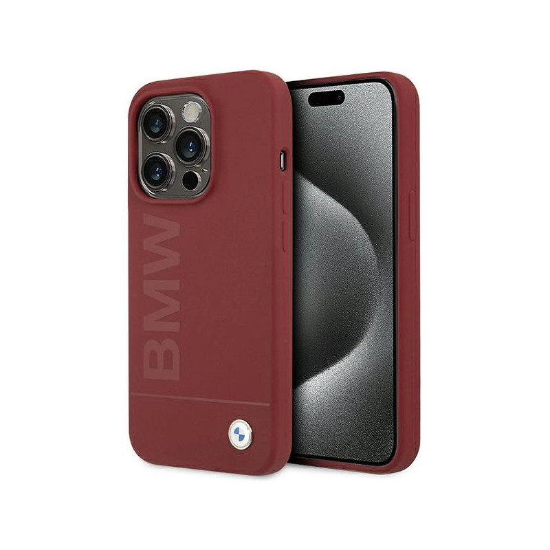 BMW Silicone Big Logo MagSafe dėklas iPhone 15 Pro - raudonas