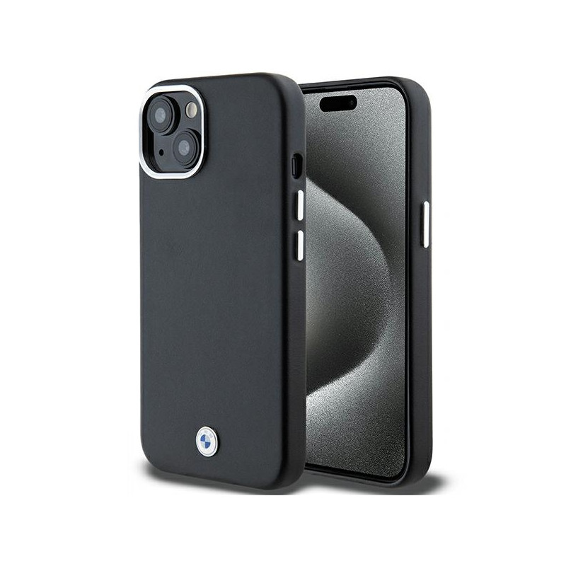 BMW Signature Wrapped Metal MagSafe dėklas, skirtas iPhone 15/ 14/ 13 – juodas