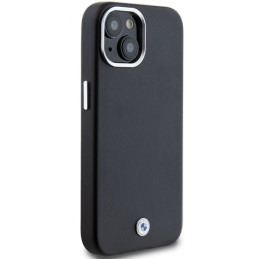 BMW Signature Wrapped Metal MagSafe dėklas, skirtas iPhone 15/ 14/ 13 – juodas