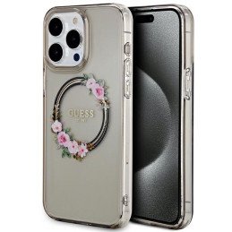 Guess IML Flowers Wreath MagSafe dėklas iPhone 15 Pro Max - juodas