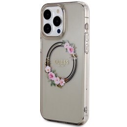 Guess IML Flowers Wreath MagSafe dėklas iPhone 15 Pro Max - juodas