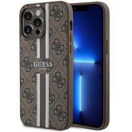 Guess 4G Printed Stripes MagSafe dėklas iPhone 15 Pro Max - rudas