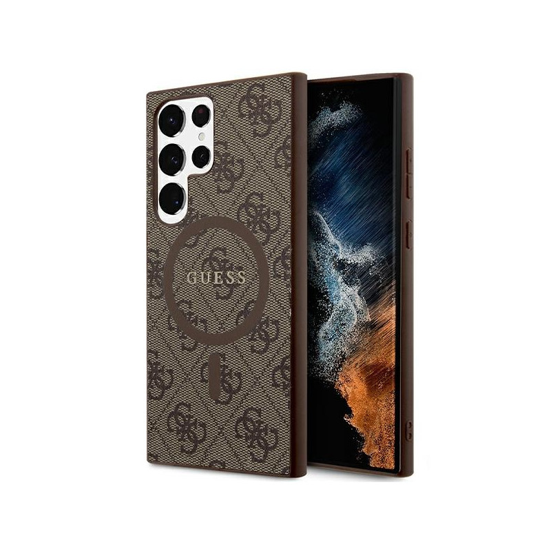 Guess 4G Collection odinis metalinis logotipas MagSafe dėklas, skirtas Samsung Galaxy S24 Ultra - rudas