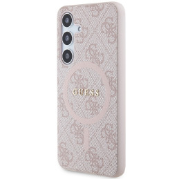 Guess 4G Collection odinis metalinis logotipas MagSafe dėklas, skirtas Samsung Galaxy S24 - rožinis