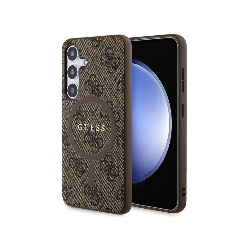 Guess 4G Collection odinis metalinis logotipas MagSafe dėklas, skirtas Samsung Galaxy S24 - rudas