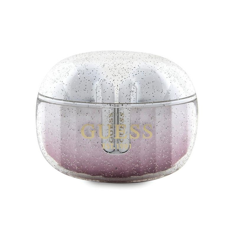 Guess Glitter Gradient TWS Bluetooth ausinės + prijungimo stotelė - rožinė