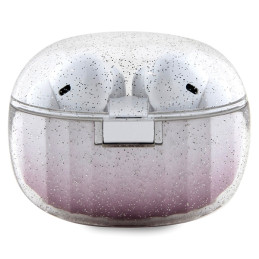 Guess Glitter Gradient TWS Bluetooth ausinės + prijungimo stotelė - rožinė