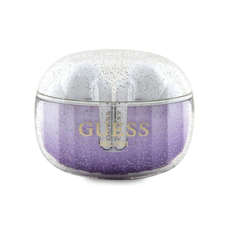 Guess Glitter Gradient TWS Bluetooth ausinės su prijungimo stotele – violetinės spalvos