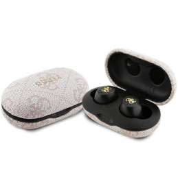 TWS Guess 4G Metalinės Bluetooth ausinės su ENC prijungimo stotele - rožinės spalvos