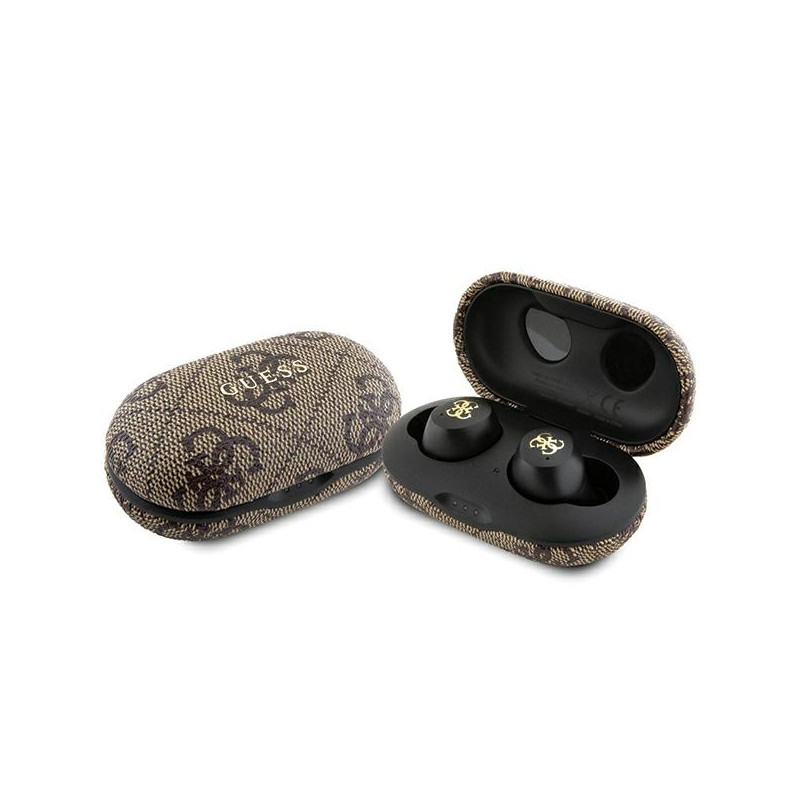 TWS Guess 4G Metalinės Bluetooth ausinės su ENC prijungimo stotele - rudos spalvos