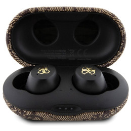 TWS Guess 4G Metalinės Bluetooth ausinės su ENC prijungimo stotele - rudos spalvos