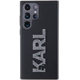 Karl Lagerfeld 3D Rubber Glitter Logo dėklas, skirtas Samsung Galaxy S23 Ultra - juodas