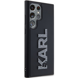 Karl Lagerfeld 3D Rubber Glitter Logo dėklas, skirtas Samsung Galaxy S23 Ultra - juodas