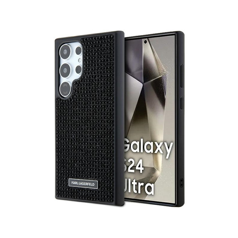 Karl Lagerfeld Rhinestone metalo logotipo dėklas, skirtas Samsung Galaxy S24 Ultra - juodas