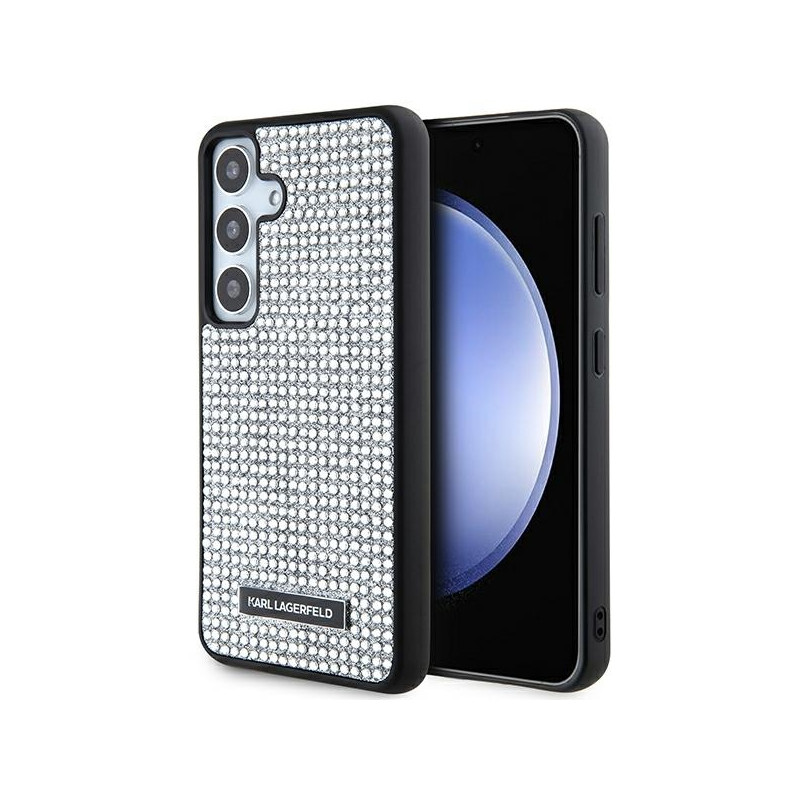 Karl Lagerfeld Rhinestone metalo logotipo dėklas Samsung Galaxy S24 - sidabrinis