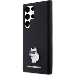 Karl Lagerfeld Silicone Choupette Metal Pin dėklas Samsung Galaxy S23 Ultra - juodas