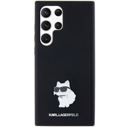 Karl Lagerfeld Silicone Choupette Metal Pin dėklas Samsung Galaxy S23 Ultra - juodas