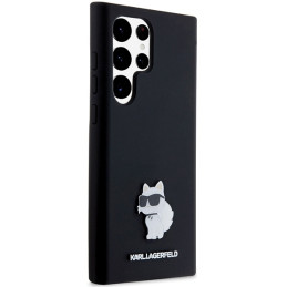 Karl Lagerfeld Silicone Choupette Metal Pin dėklas Samsung Galaxy S23 Ultra - juodas