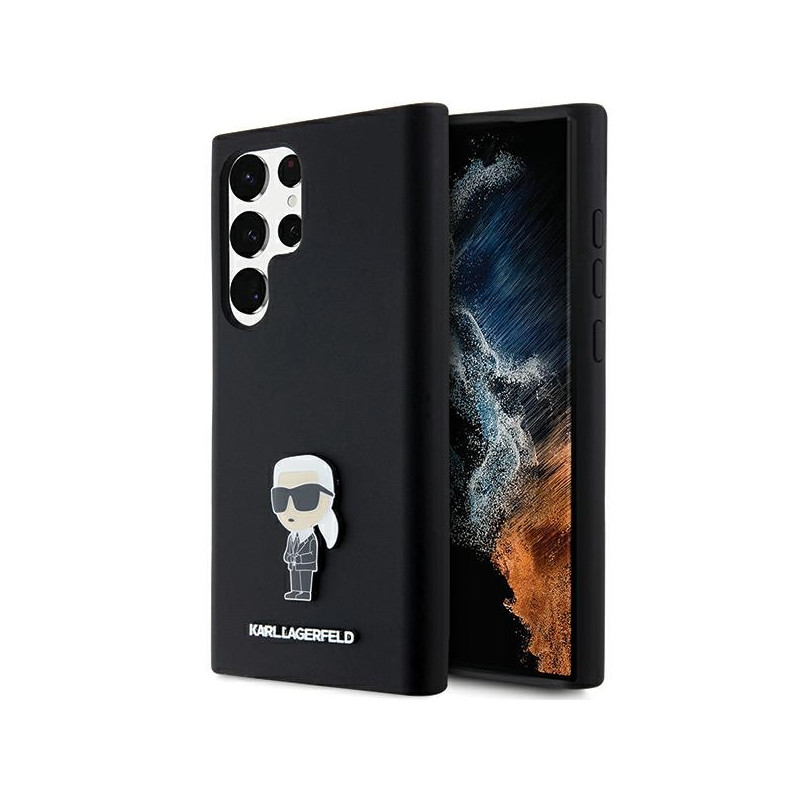 Karl Lagerfeld Silicone Ikonik Metal Pin dėklas Samsung Galaxy S23 Ultra - juodas