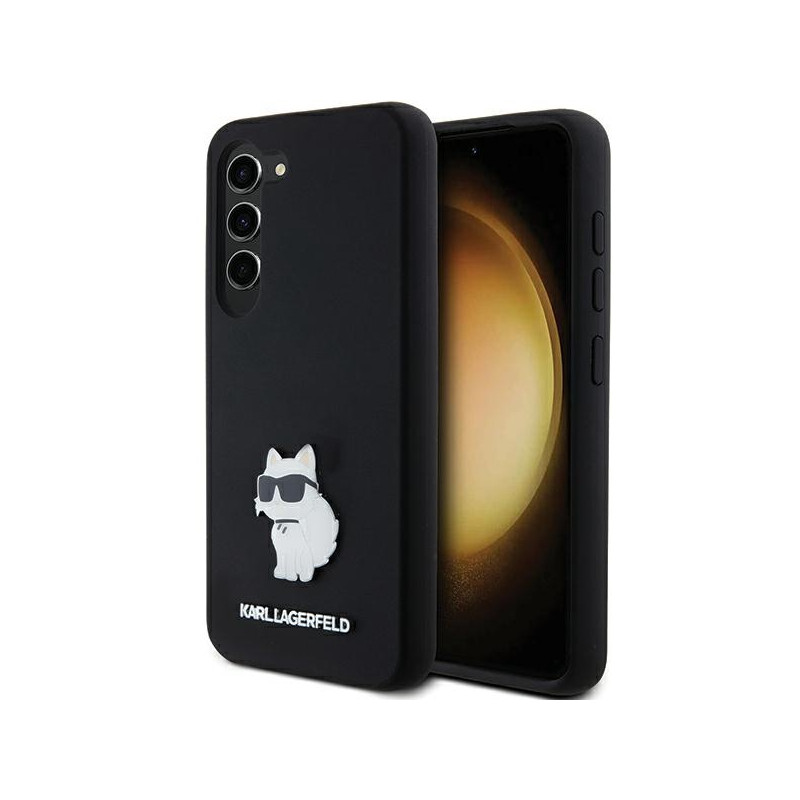 Karl Lagerfeld Silicone Choupette Metal Pin dėklas Samsung Galaxy S23 - juodas