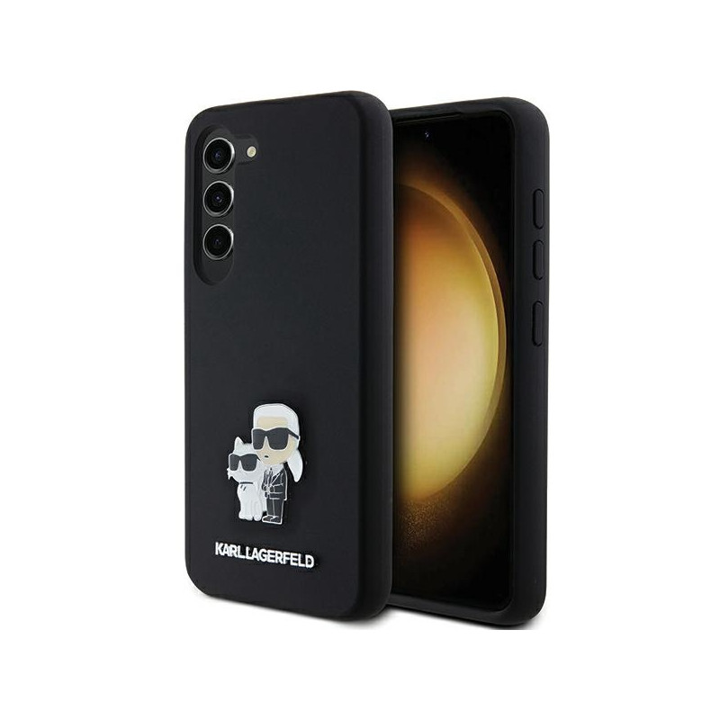 Karl Lagerfeld Silicone Karl&Choupette Metal Pin dėklas Samsung Galaxy S23 - juodas