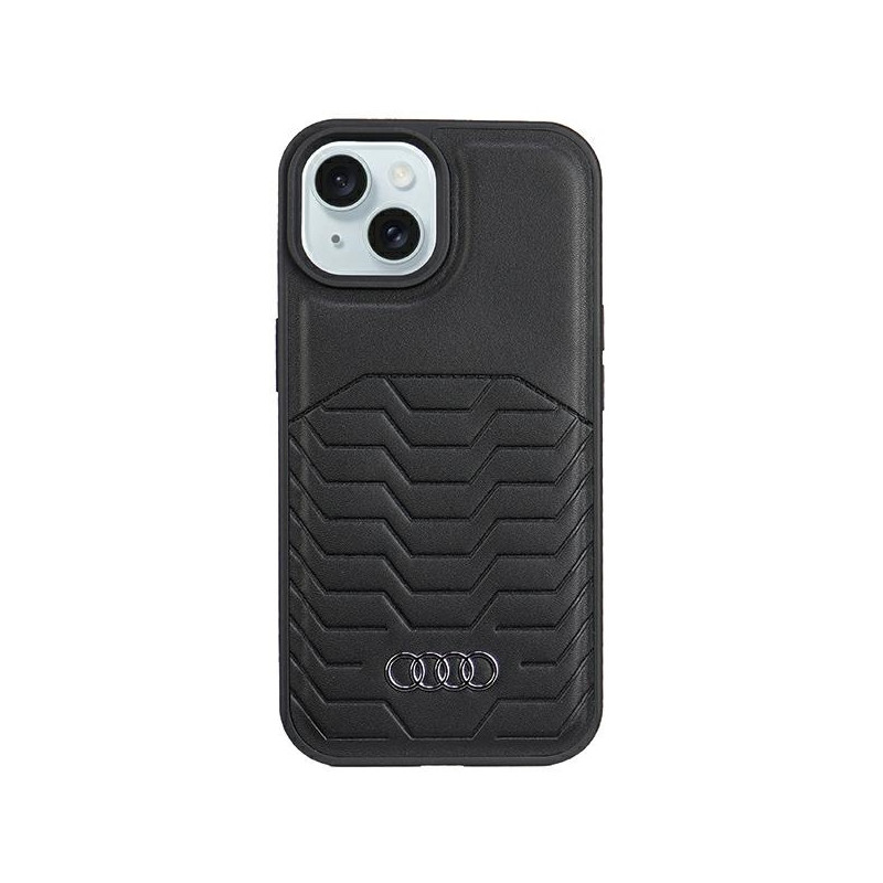Audi sintetinis odinis dėklas su MagSafe, skirtas iPhone 15/ 14/ 13 – juodas