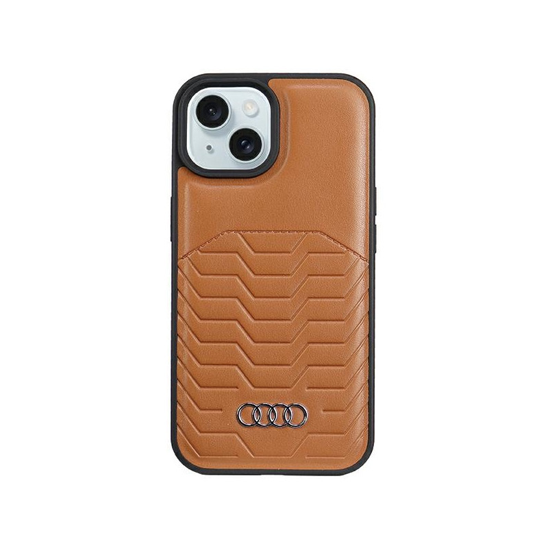 Audi sintetinės odos dėklas su MagSafe, skirtas iPhone 15 Plus / 14 Plus - rudas