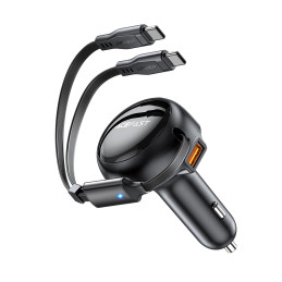 Acefast B13 automobilinis įkroviklis 53W USB-A / 2 USB-C ištraukiami laidai - juodi