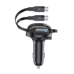Acefast B13 automobilinis įkroviklis 53W USB-A / 2 USB-C ištraukiami laidai - juodi