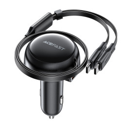 Acefast B13 automobilinis įkroviklis 53W USB-A / 2 USB-C ištraukiami laidai - juodi