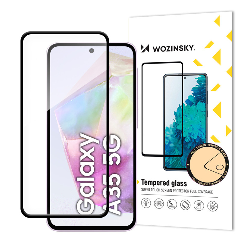 Wozinsky Full Glue grūdintas stiklas, skirtas Samsung Galaxy A35 su juodu rėmeliu Wozinsky Full Glue grūdintas stiklas, skirtas Samsung Galaxy A35 su juodu rėmeliu