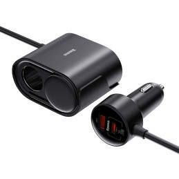 „Baseus High Efficiency Pro 2x“ cigarečių žiebtuvėlio adapteris su USB-A USB-C 30 W įkrovikliu – juodas