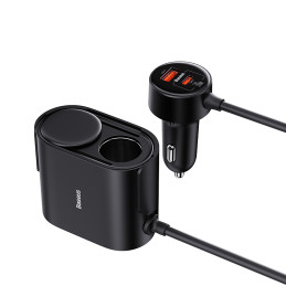 „Baseus High Efficiency Pro 2x“ cigarečių žiebtuvėlio adapteris su USB-A USB-C 30 W įkrovikliu – juodas