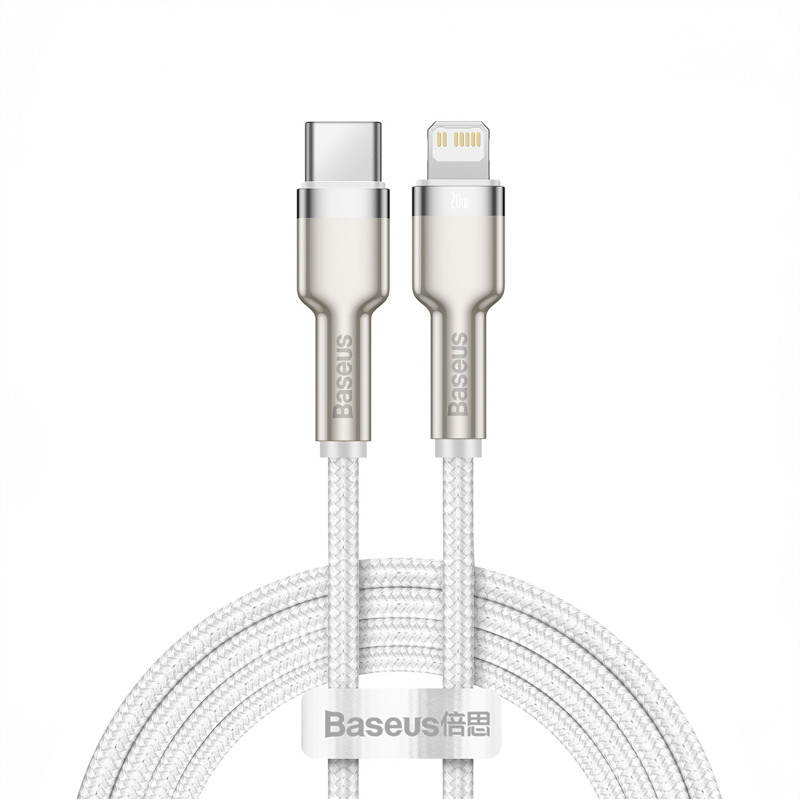 „Baseus Cafule“ serijos metaliniai duomenys USB-C / „Lightning“ 20 W PD laidas, 1 m – baltas
