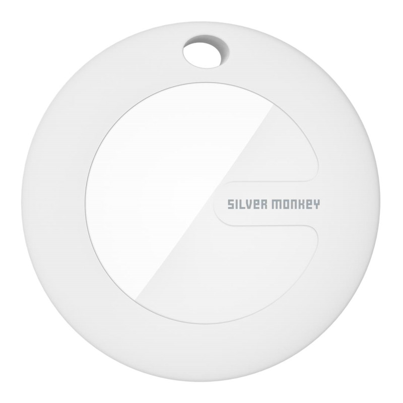 Silver Monkey Tag ieškiklis, suderinamas su Apple FindMy – baltas