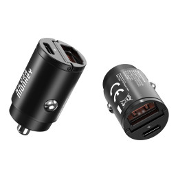 Silver Monkey PDQC-CPCT30-SM 30W automobilinis įkroviklis 1x USB-C PD 1xUSB-A QC - juodas