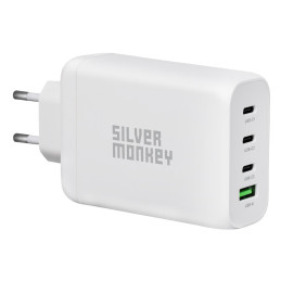 Silver Monkey GaN 130W sieninis įkroviklis 3x USB-C PD 1x USB-A 3.0 QC - balta