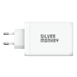 Silver Monkey GaN 130W sieninis įkroviklis 3x USB-C PD 1x USB-A 3.0 QC - balta