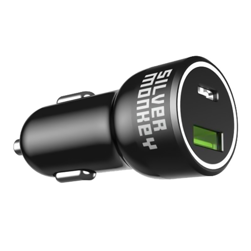 Silver Monkey SMA078 automobilinis įkroviklis 1xUSB-C 1xUSB-A 45W PD QC - juodas