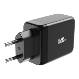Silver Monkey GaN 65W sieninis įkroviklis 2x USB-C PD 1x USB-A QC 3.0 - juodas