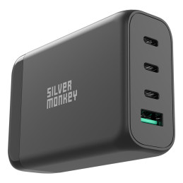 Silver Monkey SMA151 130W GaN įkroviklis 3xUSB-C PD USB-A QC 3.0 su nuimamu maitinimo laidu – juodas
