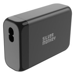 Silver Monkey SMA151 130W GaN įkroviklis 3xUSB-C PD USB-A QC 3.0 su nuimamu maitinimo laidu – juodas