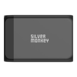 Silver Monkey SMA151 130W GaN įkroviklis 3xUSB-C PD USB-A QC 3.0 su nuimamu maitinimo laidu – juodas