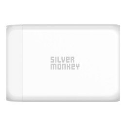 Silver Monkey SMA152 130W GaN įkroviklis 3xUSB-C PD USB-A QC 3.0 su nuimamu maitinimo laidu – baltas