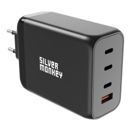 Silver Monkey SMA153 200W GaN įkroviklis 3xUSB-C PD USB-A QC 3.0 – juodas