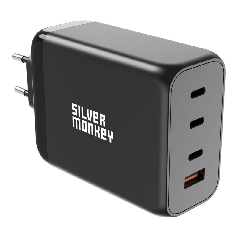 Silver Monkey SMA153 200W GaN įkroviklis 3xUSB-C PD USB-A QC 3.0 – juodas