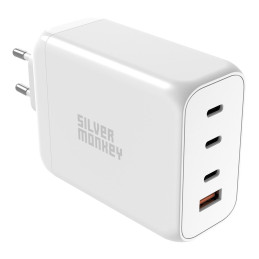 Silver Monkey SMA154 200W GaN įkroviklis 3xUSB-C PD USB-A QC 3.0 – baltas