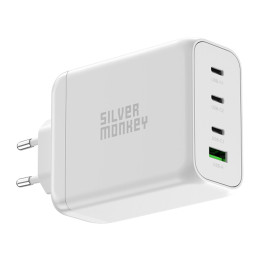 Silver Monkey SMA154 200W GaN įkroviklis 3xUSB-C PD USB-A QC 3.0 – baltas