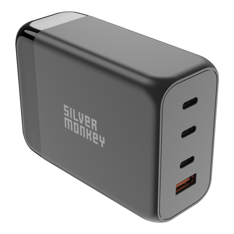 Silver Monkey SMA155 200W GaN įkroviklis 3xUSB-C PD USB-A QC 3.0 su nuimamu maitinimo laidu – juodas