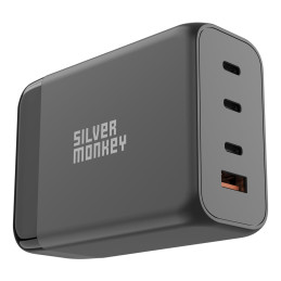 Silver Monkey SMA155 200W GaN įkroviklis 3xUSB-C PD USB-A QC 3.0 su nuimamu maitinimo laidu – juodas